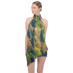 Forest Trees Leaves Fall Autumn Nature Sunshine Halter Asymmetric Satin Top by Ravend