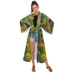 Forest Trees Leaves Fall Autumn Nature Sunshine Maxi Kimono by Ravend