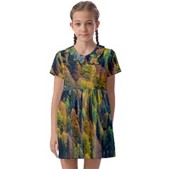 Forest Trees Leaves Fall Autumn Nature Sunshine Kids  Asymmetric Collar Dress by Ravend