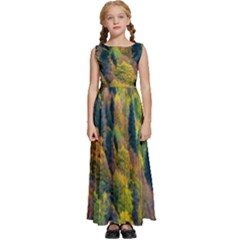 Forest Trees Leaves Fall Autumn Nature Sunshine Kids  Satin Sleeveless Maxi Dress by Ravend