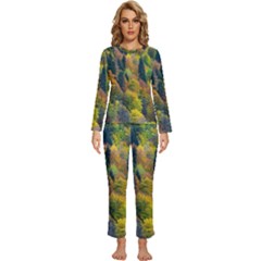 Forest Trees Leaves Fall Autumn Nature Sunshine Womens  Long Sleeve Lightweight Pajamas Set