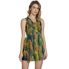 Forest Trees Leaves Fall Autumn Nature Sunshine Sleeveless High Waist Mini Dress by Ravend