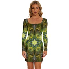 Fractal-fantasy-design-background- Long Sleeve Square Neck Bodycon Velvet Dress by Vaneshart