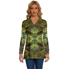 Fractal-fantasy-design-background- Long Sleeve Drawstring Hooded Top