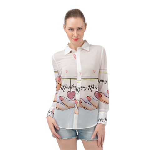 Happy Monday Long Sleeve Chiffon Shirt by SychEva