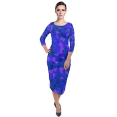 Cold Colorful Geometric Abstract Pattern Quarter Sleeve Midi Velour Bodycon Dress by dflcprintsclothing