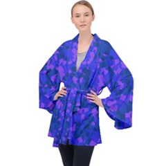 Cold Colorful Geometric Abstract Pattern Long Sleeve Velvet Kimono  by dflcprintsclothing