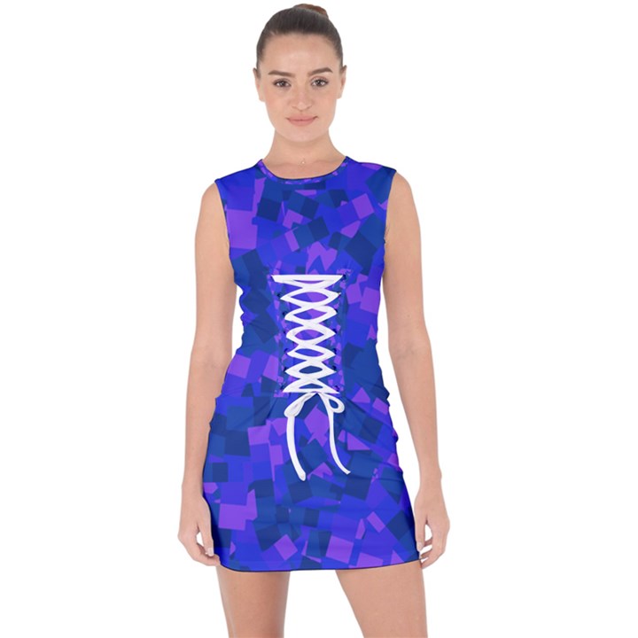 Cold Colorful Geometric Abstract Pattern Lace Up Front Bodycon Dress