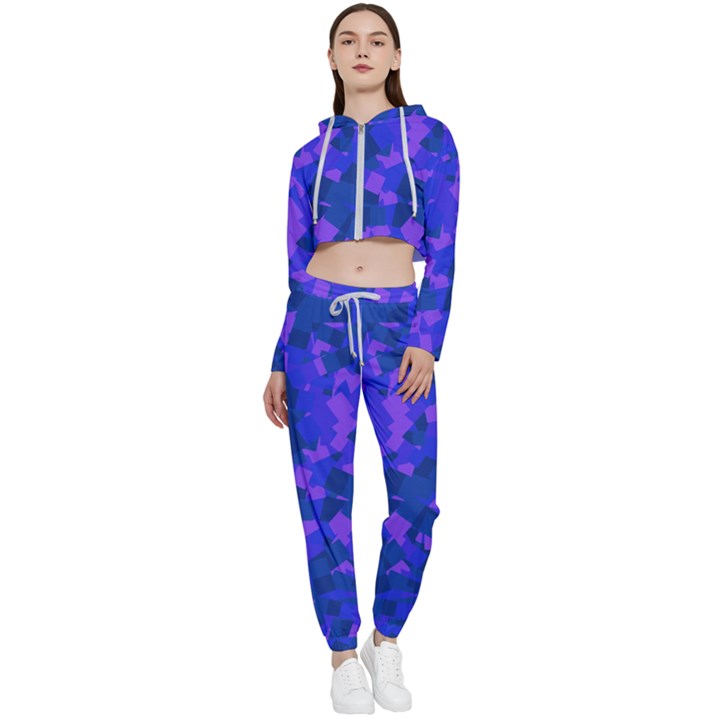 Cold Colorful Geometric Abstract Pattern Cropped Zip Up Lounge Set