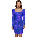 Cold Colorful Geometric Abstract Pattern Women Long Sleeve Ruched Stretch Jersey Dress View1