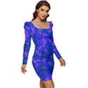 Cold Colorful Geometric Abstract Pattern Women Long Sleeve Ruched Stretch Jersey Dress View2