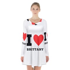 I Love Brittany Long Sleeve Velvet V-neck Dress by ilovewhateva