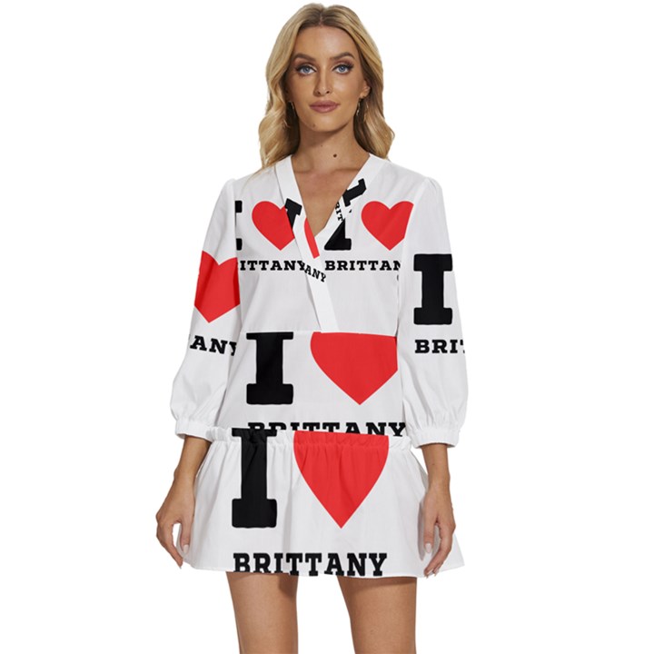 I love brittany V-Neck Placket Mini Dress