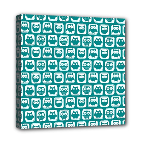 Teal And White Owl Pattern Mini Canvas 8  X 8  (stretched) by GardenOfOphir