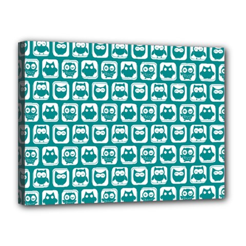 Teal And White Owl Pattern Canvas 16  X 12  (stretched) by GardenOfOphir