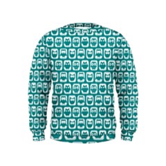 Teal And White Owl Pattern Kids  Sweatshirt by GardenOfOphir