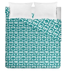 Teal And White Owl Pattern Duvet Cover Double Side (queen Size) by GardenOfOphir