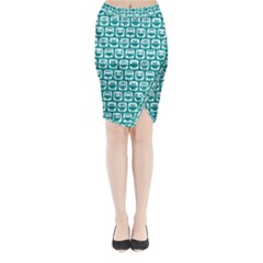 Teal And White Owl Pattern Midi Wrap Pencil Skirt by GardenOfOphir