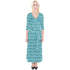 Teal And White Owl Pattern Quarter Sleeve Wrap Maxi Dress by GardenOfOphir