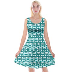 Teal And White Owl Pattern Reversible Velvet Sleeveless Dress by GardenOfOphir