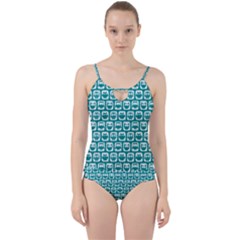 Teal And White Owl Pattern Cut Out Top Tankini Set by GardenOfOphir