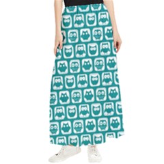 Teal And White Owl Pattern Maxi Chiffon Skirt by GardenOfOphir