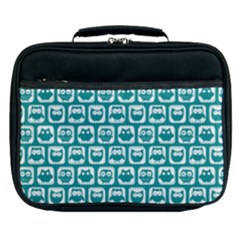 Teal And White Owl Pattern Lunch Bag by GardenOfOphir