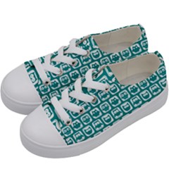 Teal And White Owl Pattern Kids  Low Top Canvas Sneakers by GardenOfOphir