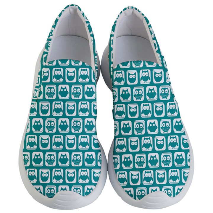 Teal And White Owl Pattern Women s Lightweight Slip Ons