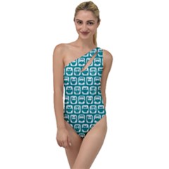 Teal And White Owl Pattern To One Side Swimsuit by GardenOfOphir