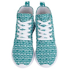 Teal And White Owl Pattern Women s Lightweight High Top Sneakers by GardenOfOphir