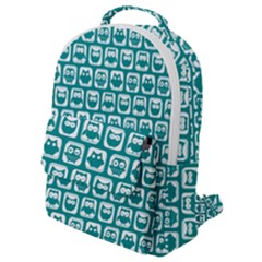 Teal And White Owl Pattern Flap Pocket Backpack (small) by GardenOfOphir