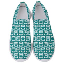 Teal And White Owl Pattern Men s Slip On Sneakers by GardenOfOphir