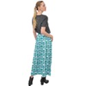 Teal And White Owl Pattern Velour Split Maxi Skirt View2