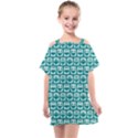 Teal And White Owl Pattern Kids  One Piece Chiffon Dress View1