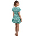 Teal And White Owl Pattern Flutter Sleeve Wrap Dress View2