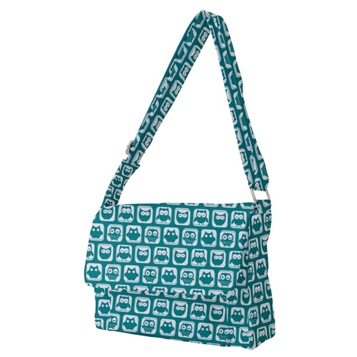 Teal And White Owl Pattern Full Print Messenger Bag (M)