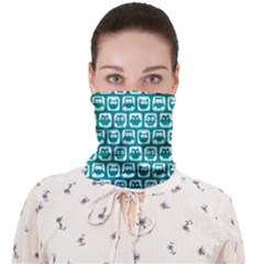 Teal And White Owl Pattern Face Covering Bandana (adult) by GardenOfOphir