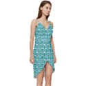 Teal And White Owl Pattern Wrap Frill Dress View3