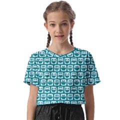 Teal And White Owl Pattern Kids  Basic Tee by GardenOfOphir