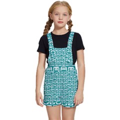 Teal And White Owl Pattern Kids  Short Overalls by GardenOfOphir