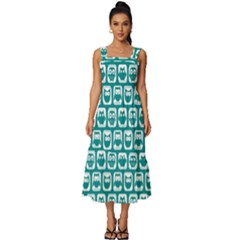 Teal And White Owl Pattern Square Neckline Tiered Midi Dress by GardenOfOphir