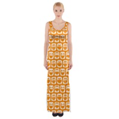 Yellow And White Owl Pattern Thigh Split Maxi Dress by GardenOfOphir