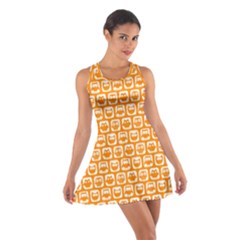 Yellow And White Owl Pattern Cotton Racerback Dress by GardenOfOphir