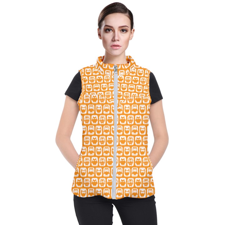 Yellow And White Owl Pattern Women s Puffer Vest