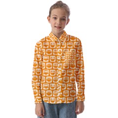 Yellow And White Owl Pattern Kids  Long Sleeve Shirt by GardenOfOphir