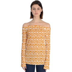 Yellow And White Owl Pattern Off Shoulder Long Sleeve Top by GardenOfOphir