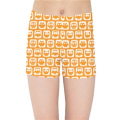 Yellow And White Owl Pattern Kids  Sports Shorts by GardenOfOphir