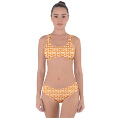 Yellow And White Owl Pattern Criss Cross Bikini Set by GardenOfOphir