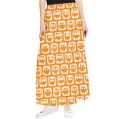 Yellow And White Owl Pattern Maxi Chiffon Skirt by GardenOfOphir